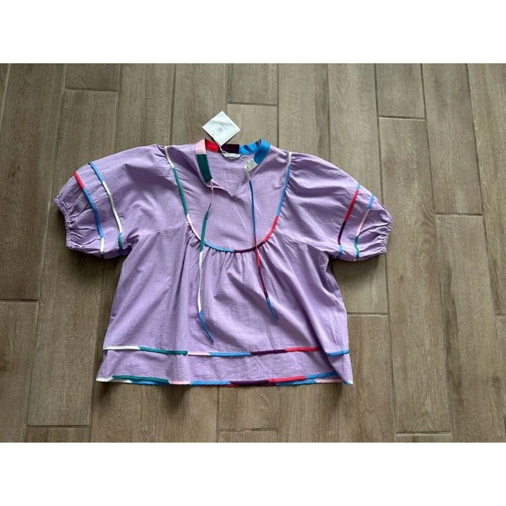 NEW 100% Cotton Boutique Cicy Bell Light Purple Blouse XXL Puff Sleeve